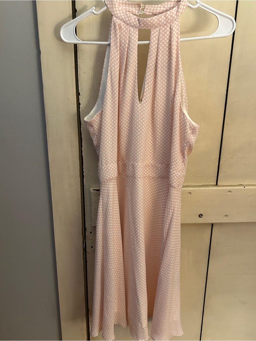 Express Keyhole Halter Light Pink Polka Dot Dress